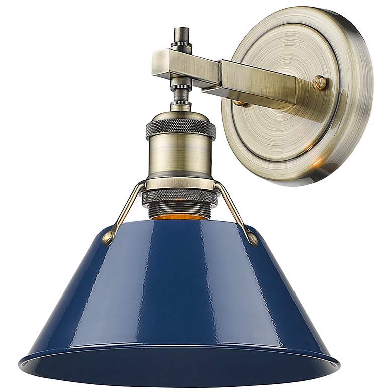 Image 3 Golden Lighting Orwell 10" High Aged Brass Blue Shade Wall Sconce more views
