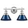 Golden Lighting Orwell 10" High Chrome Navy Blue 2-Light Wall Sconce