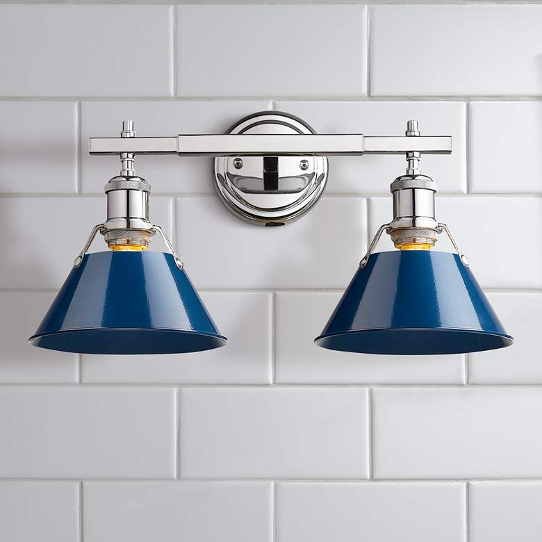 Image 1 Golden Lighting Orwell 10" High Chrome Navy Blue 2-Light Wall Sconce