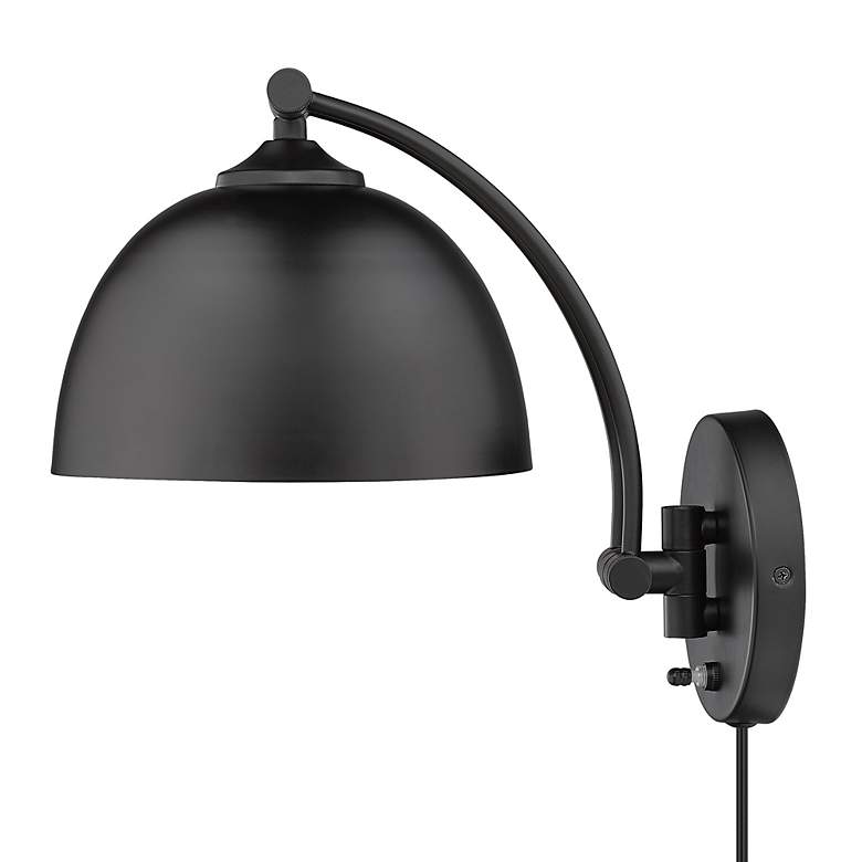 Image 4 Golden Lighting Rey 8" Adjustable Matte Black Dome Plug-In Wall Lamp more views