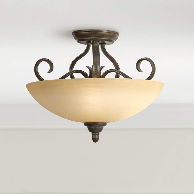 Image 1 Golden Lighting Riverton 14 1/2" Wide Peppercorn Bronze Ceiling Light