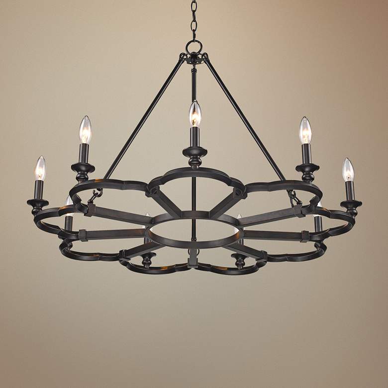 Image 1 Golden Lighting Saxon 34 3/4 inch Wide Aged Bronze 9-Light Chandelier