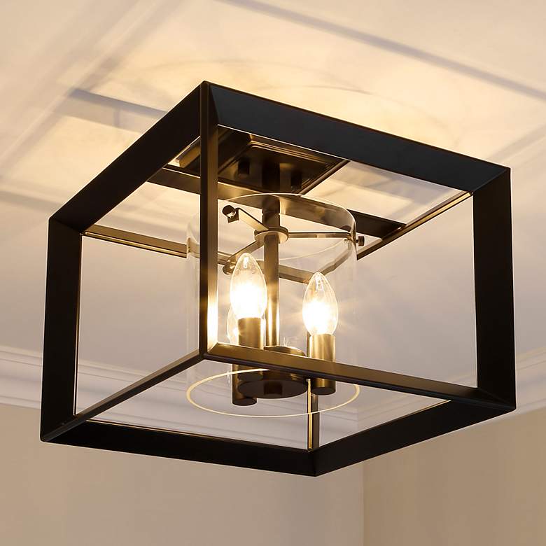 Image 1 Golden Lighting Smyth 12" Matte Black 3-Light Square Ceiling Light