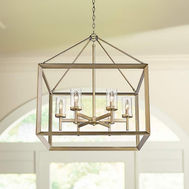 Image 1 Golden Lighting Smyth 26 3/4" Gold 6-Light Open Square Chandelier