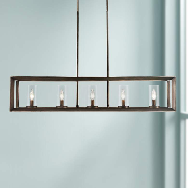 Image 1 Golden Lighting Smyth 41" Wide Bronze Linear Cage Chandelier