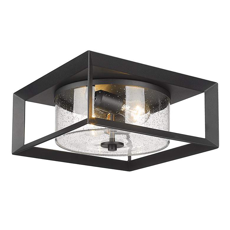 Image 5 Golden Lighting Smyth Black 13 1/4" Seeded Glass Porch Ceiling Light more views
