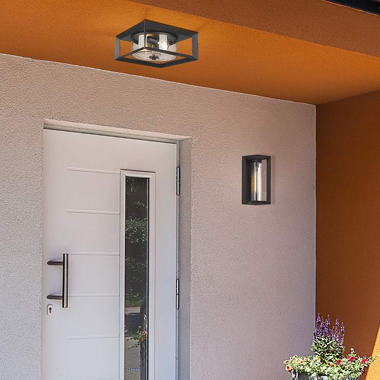 Image 7 Golden Lighting Smyth Black 13 1/4" Seeded Glass Porch Ceiling Light more views