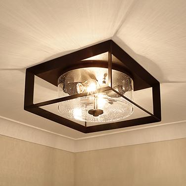 Golden Lighting Smyth Black 13 1/4" Seeded Glass Porch Ceiling Light
