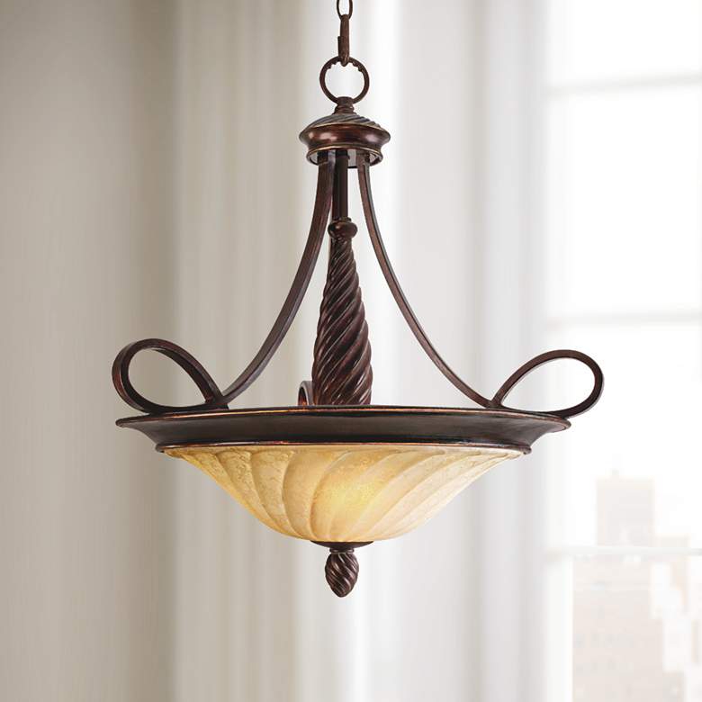 Image 1 Golden Lighting Torbellino 23 1/4" Bronze and Ivory Glass Bowl Pendant