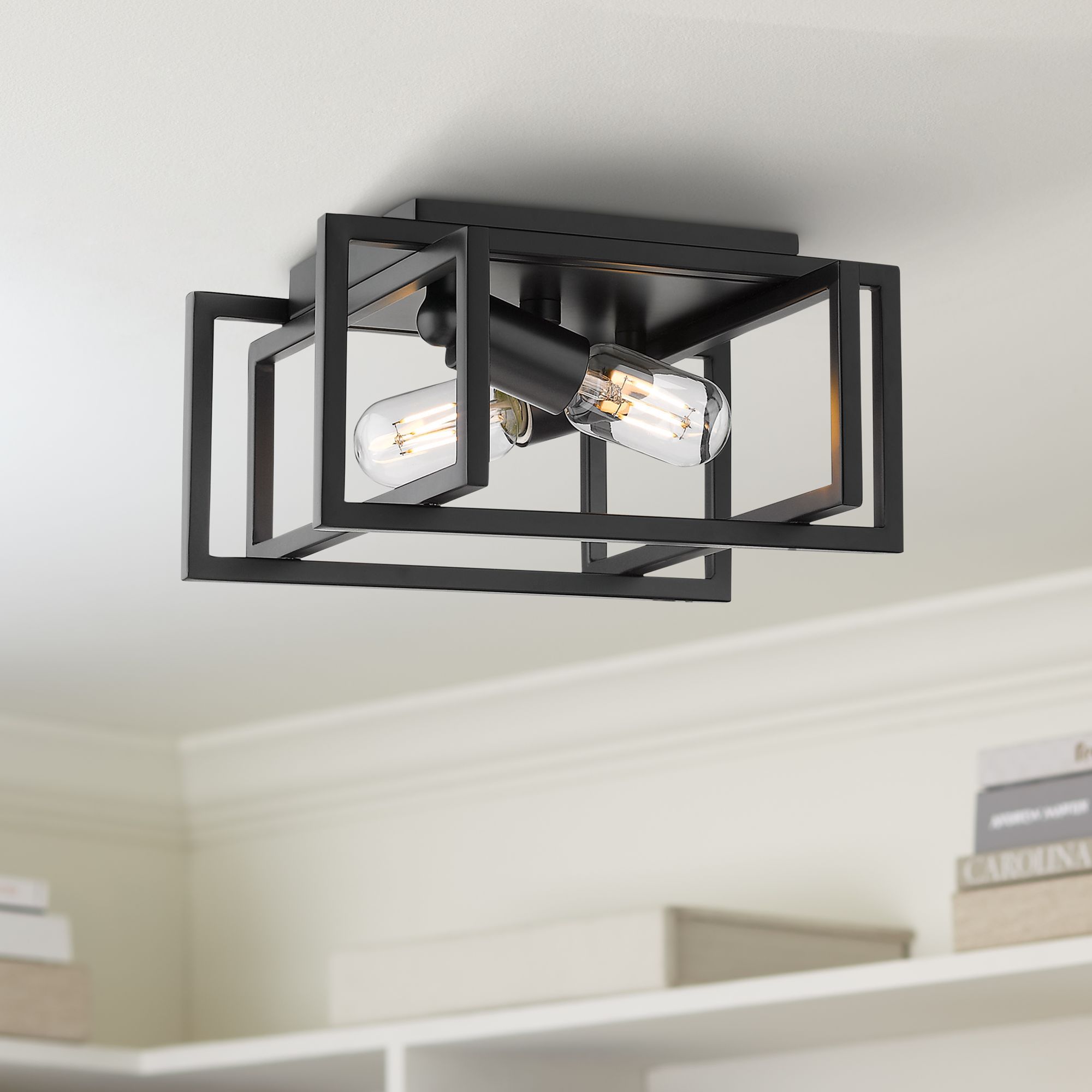 Matte black store flush mount light