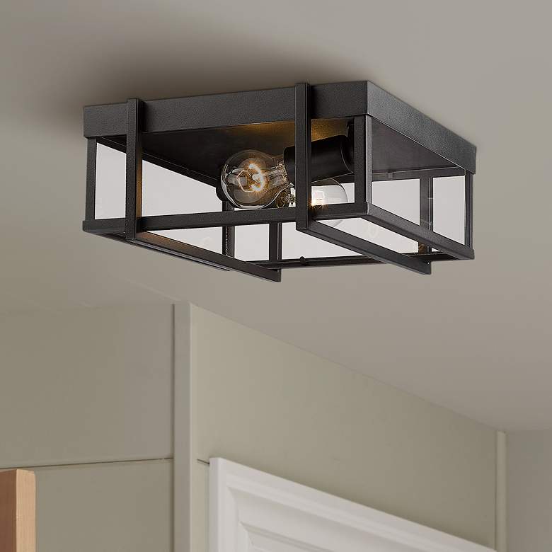 Image 1 Golden Lighting Tribeca 13" Square Black UV Outdoor Ceiling Light