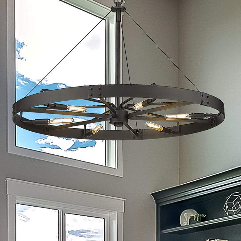 Image 1 Golden Lighting Vaughn 32 1/2" 6-Light Natural Black Ring Chandelier