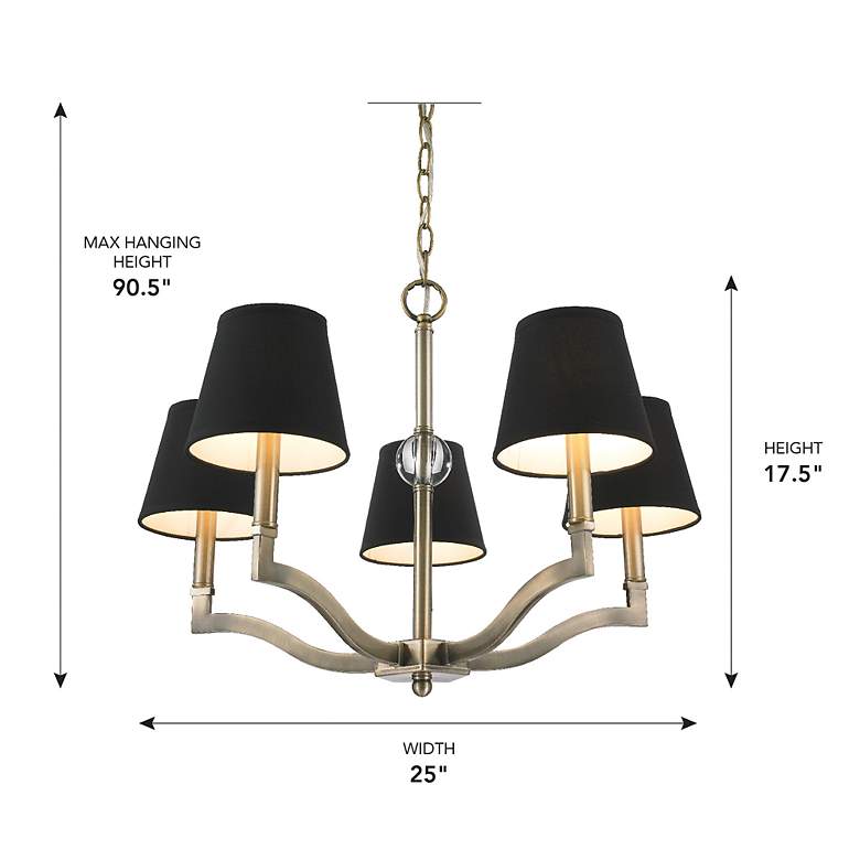 Image 7 Golden Lighting Waverly 25" Aged Brass Silken Black Shade Chandelier more views