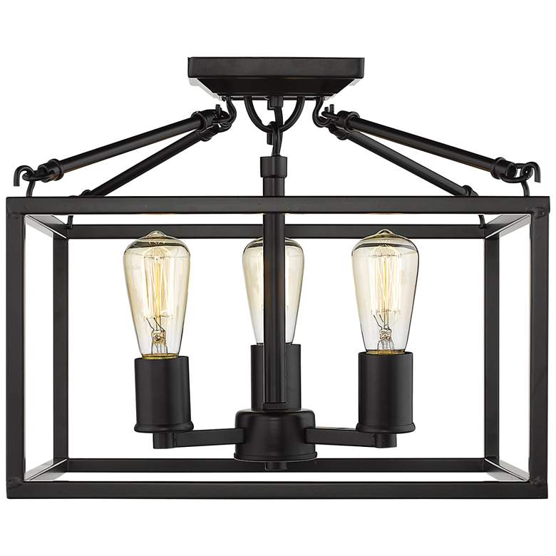 Image 3 Golden Lighting Wesson 14" Matte Black Square 3-Light Ceiling Light
