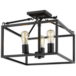 Golden Lighting Wesson 14" Matte Black Square 3-Light Ceiling Light