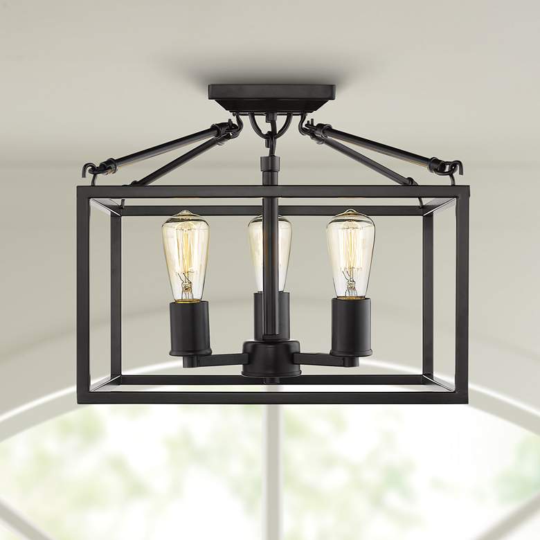 Image 2 Golden Lighting Wesson 14" Matte Black Square 3-Light Ceiling Light