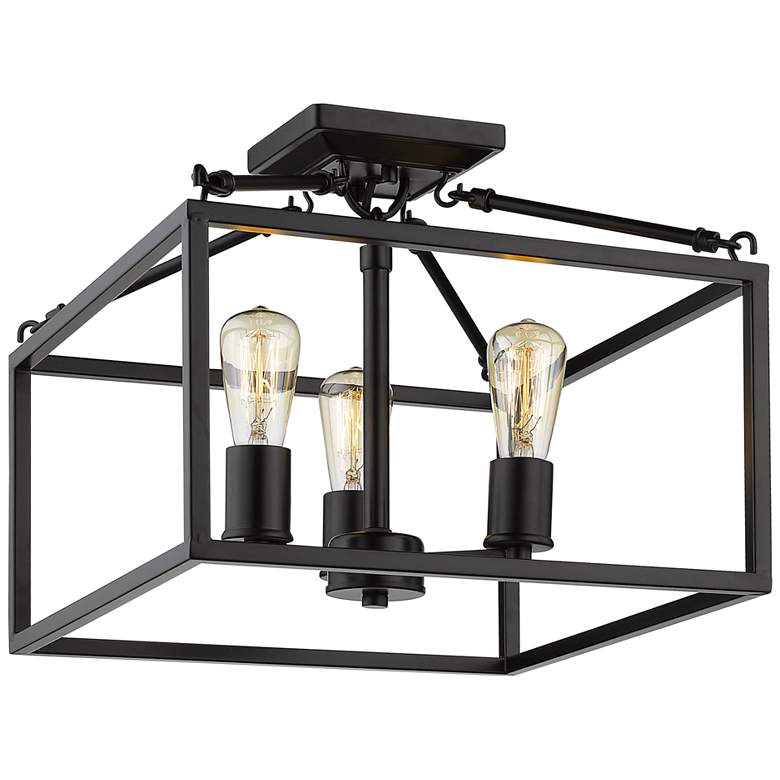 Image 5 Golden Lighting Wesson 14" Matte Black Square 3-Light Ceiling Light more views