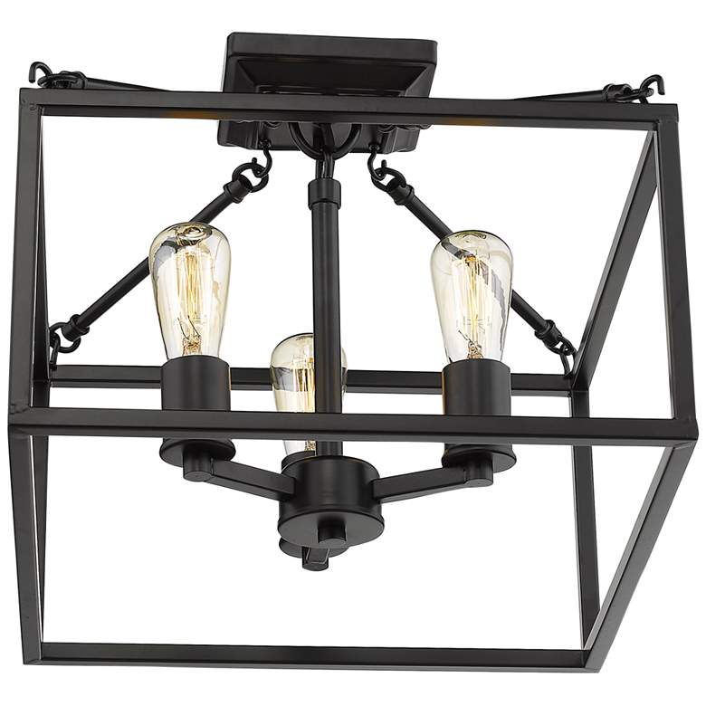 Image 7 Golden Lighting Wesson 14" Matte Black Square 3-Light Ceiling Light more views