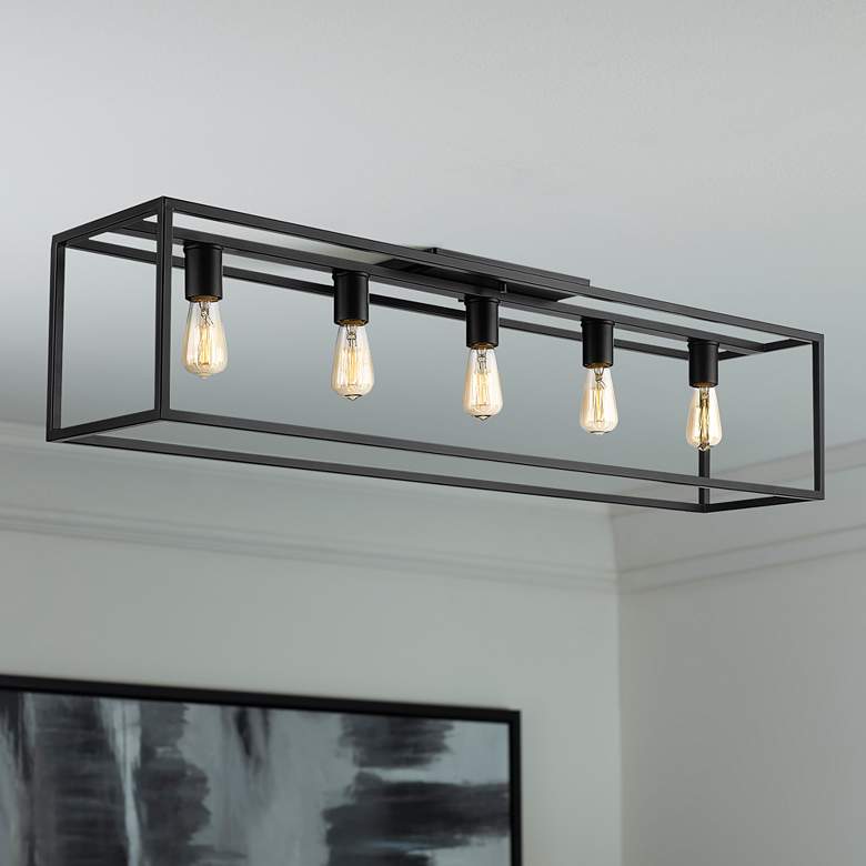 Image 1 Golden Lighting Wesson 41" Wide Matte Black 5-Light Ceiling Light