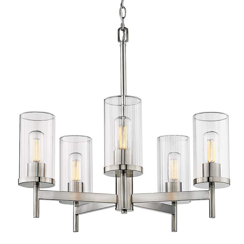 Image 1 Golden Lighting Winslett 23 3/4 inch 5-Light Pewter Clear Glass Chandelier