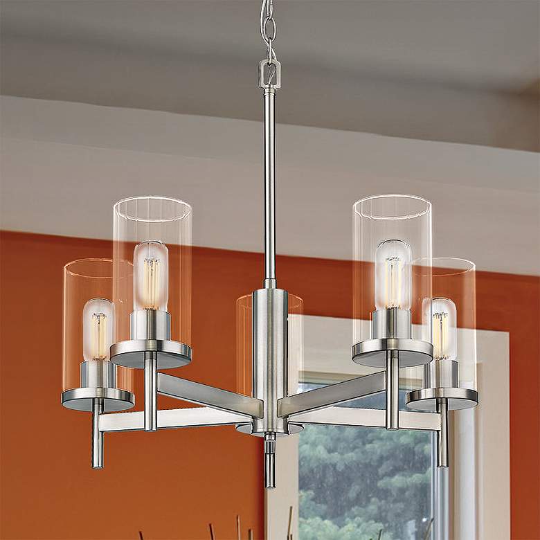 Image 2 Golden Lighting Winslett 23 3/4" 5-Light Pewter Clear Glass Chandelier