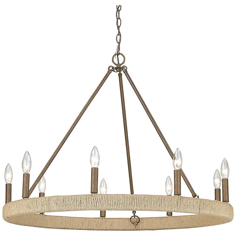 Image 3 Golden Lighting Yates 33" Hemp and Chestnut Candleabra Ring Chandelier