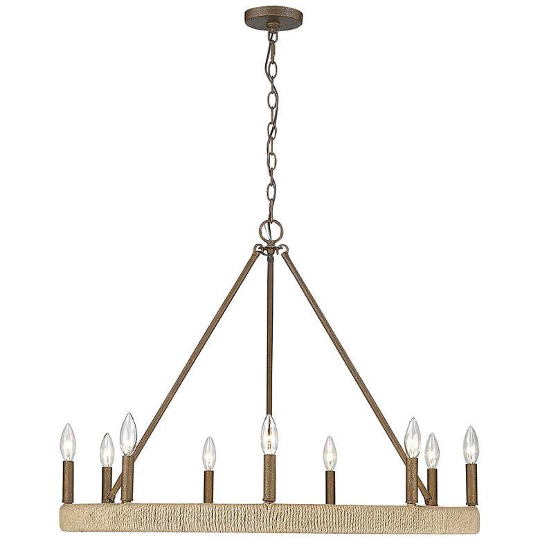 Image 5 Golden Lighting Yates 33" Hemp and Chestnut Candleabra Ring Chandelier more views