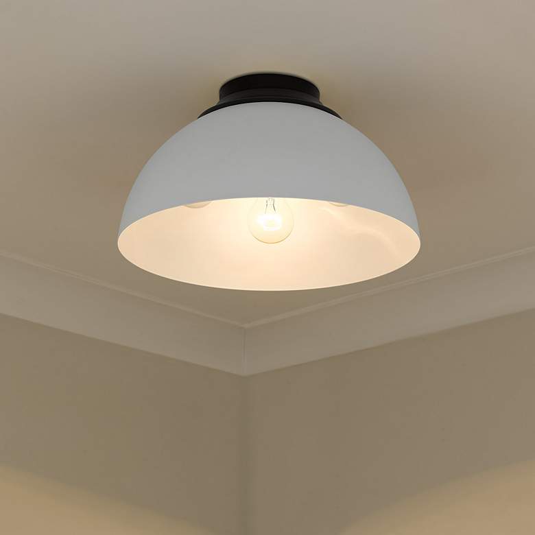 Image 1 Golden Lighting Zoey 13 3/4" Matte Black and White Bowl Ceiling Light