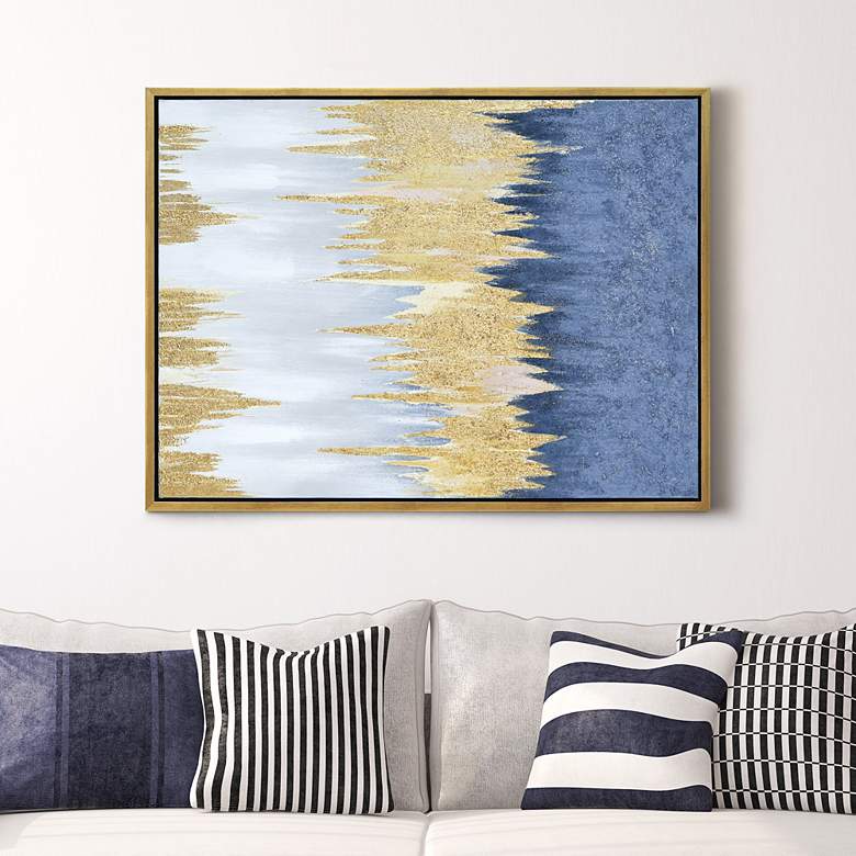 Image 2 Golden Rain 40"H Textured Metallic Framed Canvas Wall Art