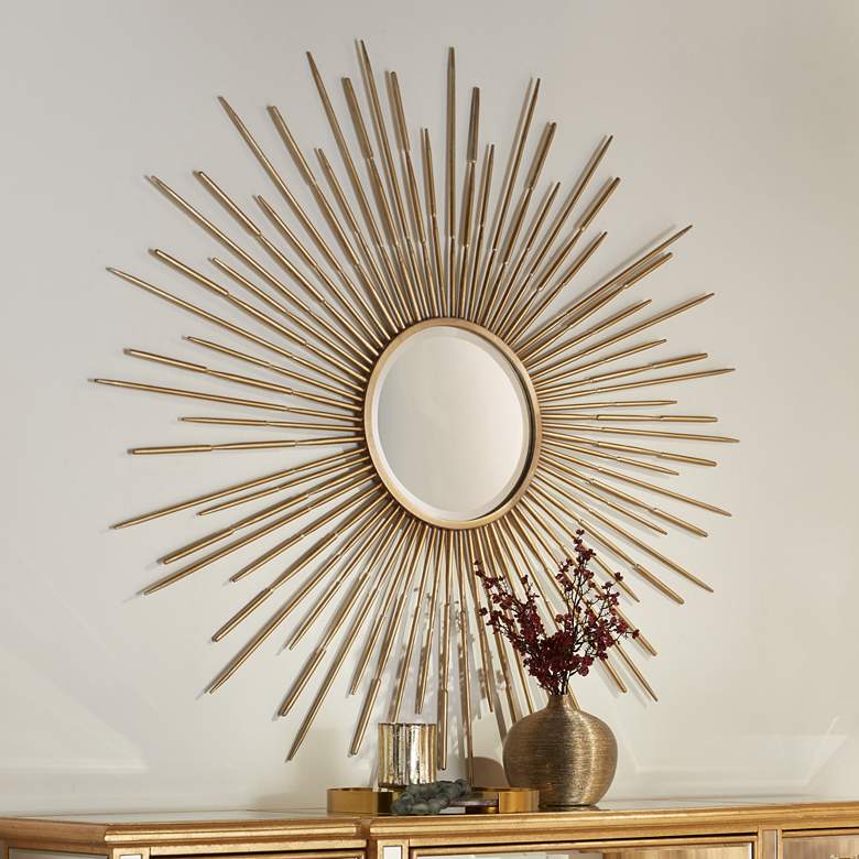 Image 2 Golden Rays Gold Starburst 47" Round Oversized Wall Mirror