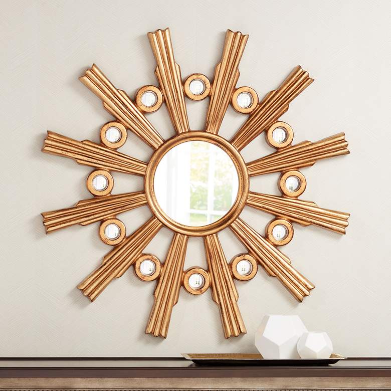 Image 1 Golden Sunburst 41 inch Round Wall Mirror