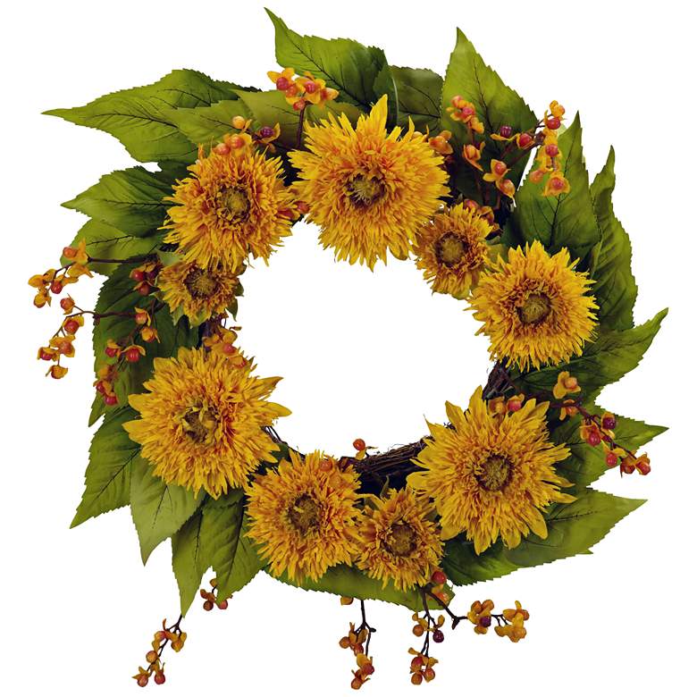 Image 1 Golden Sunflower 20" Round Faux Flower Wreath Wall Decor