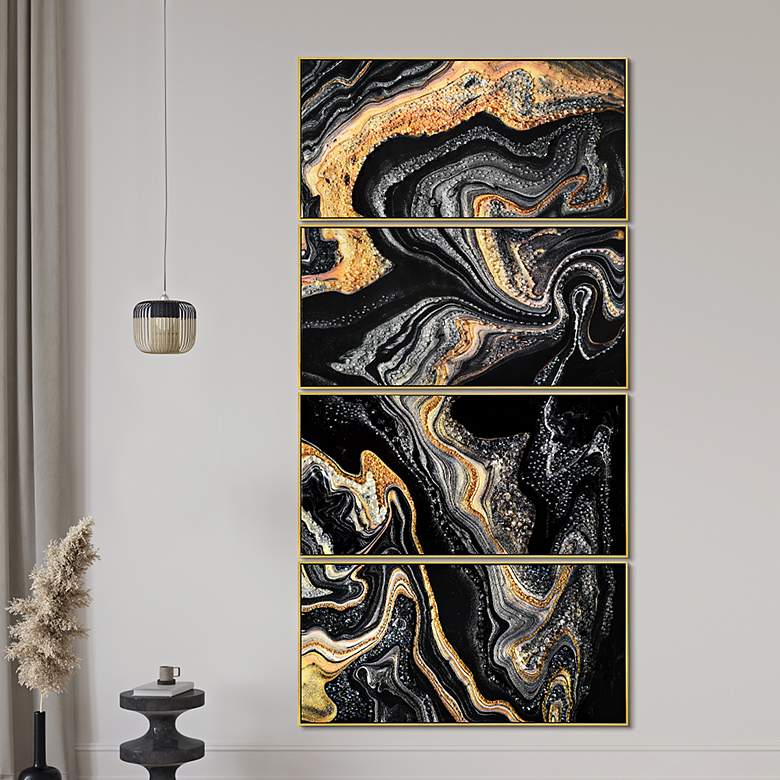 Image 2 Golden Veins 96" Wide 4-Piece Framed Canvas Wall Art Set