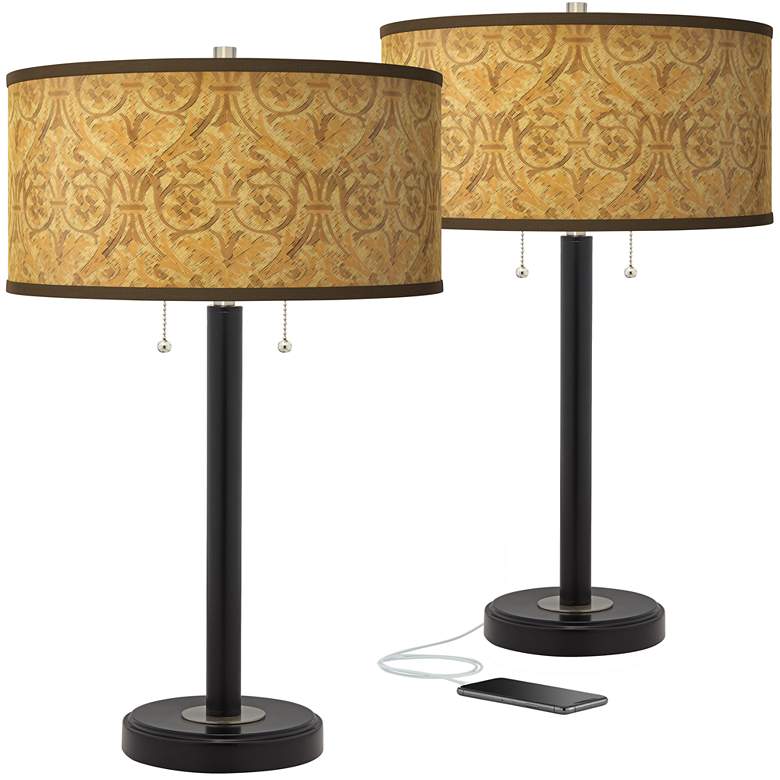 Image 1 Golden Versailles Arturo Black Bronze USB Table Lamps Set of 2