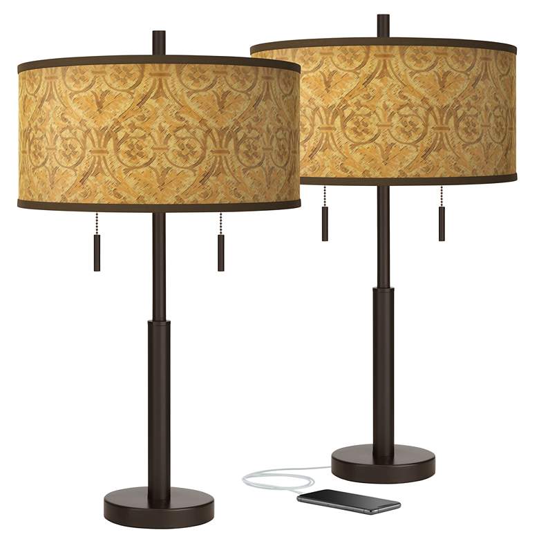 Image 1 Golden Versailles Robbie Bronze USB Table Lamps Set of 2