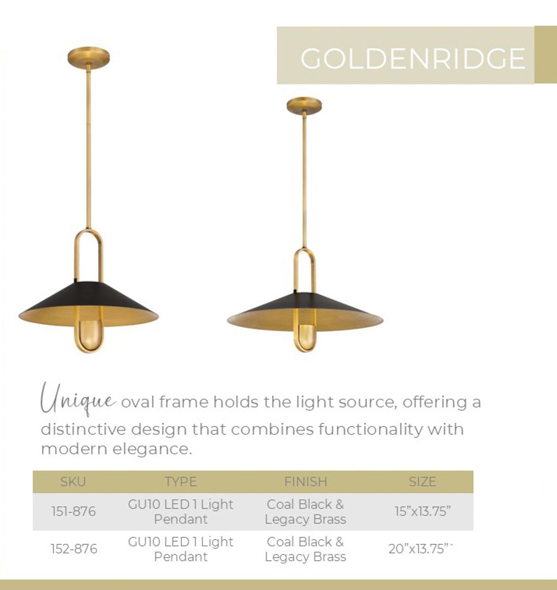 Goldenridge 15"W Legacy Brass and Matte Black LED Pendant Light