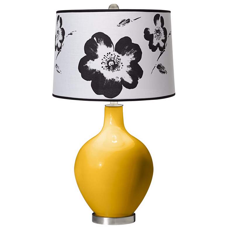 Image 1 Goldenrod Black and White Flower Shade Ovo Table Lamp