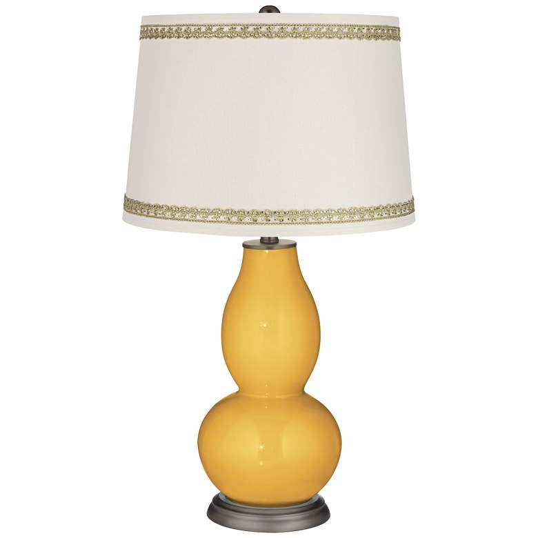 Image 1 Goldenrod Double Gourd Table Lamp with Rhinestone Lace Trim