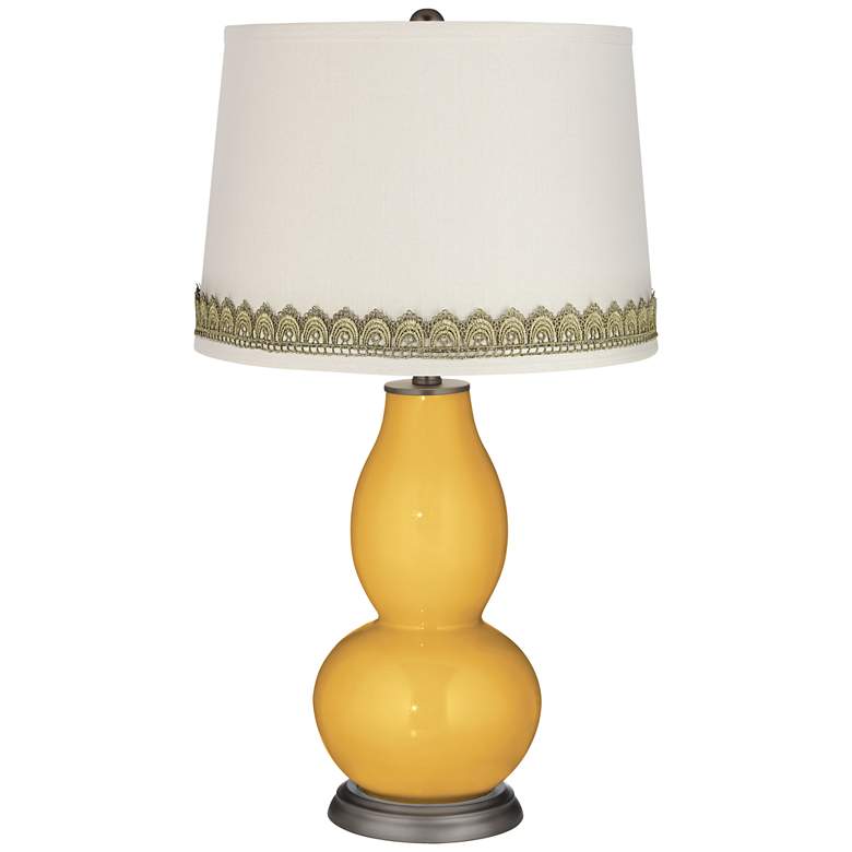 Image 1 Goldenrod Double Gourd Table Lamp with Scallop Lace Trim