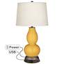 Goldenrod Double Gourd Table Lamp with USB Workstation Base