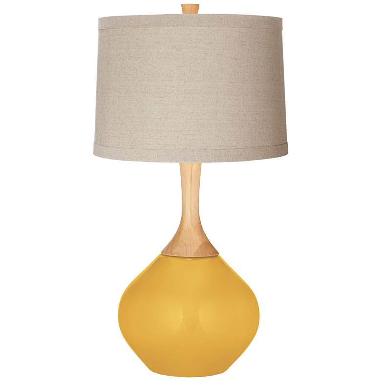 Goldenrod Natural Linen Drum Shade Wexler Table Lamp