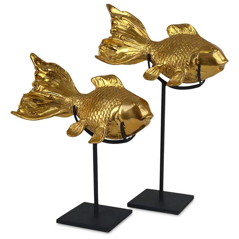 Image 1 Goldfish Gold Polish and Black Sculptures Set of 2