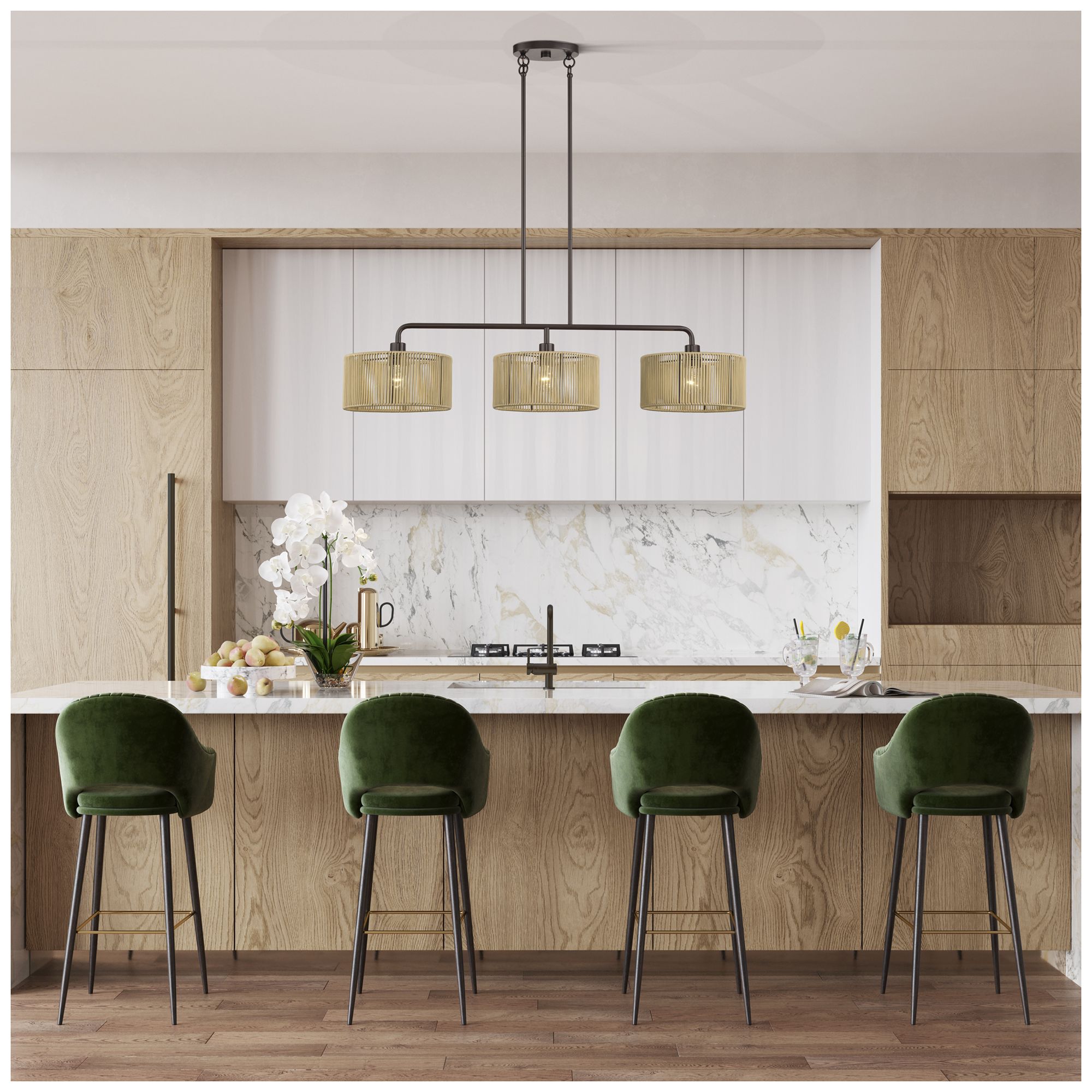 Goldiemesh 3 Light English Bronze Extra Large Linear Chandelier