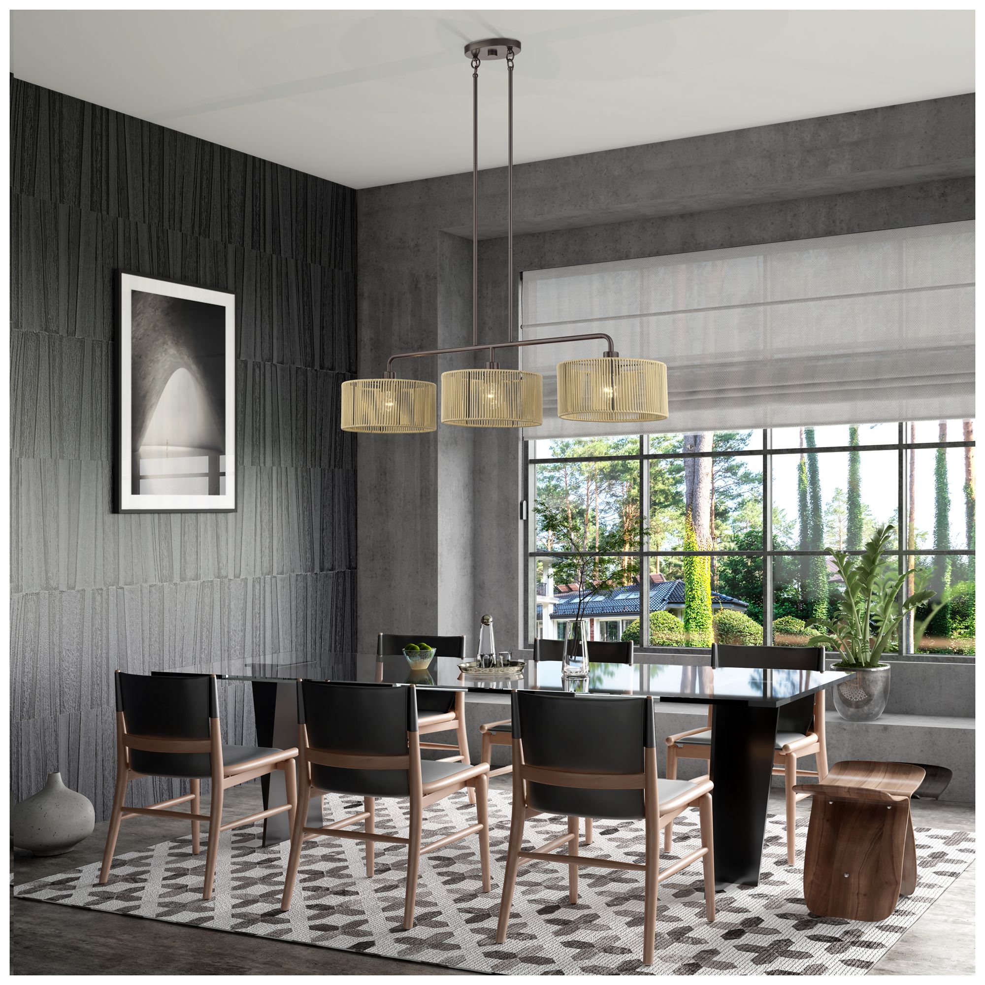 Goldiemesh 3 Light English Bronze Extra Large Linear Chandelier