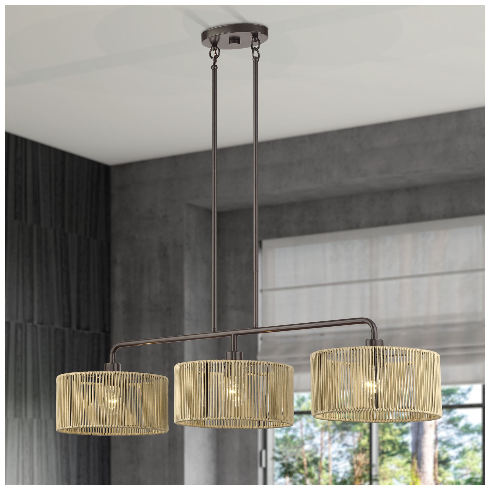 Goldiemesh 3 Light English Bronze Extra Large Linear Chandelier
