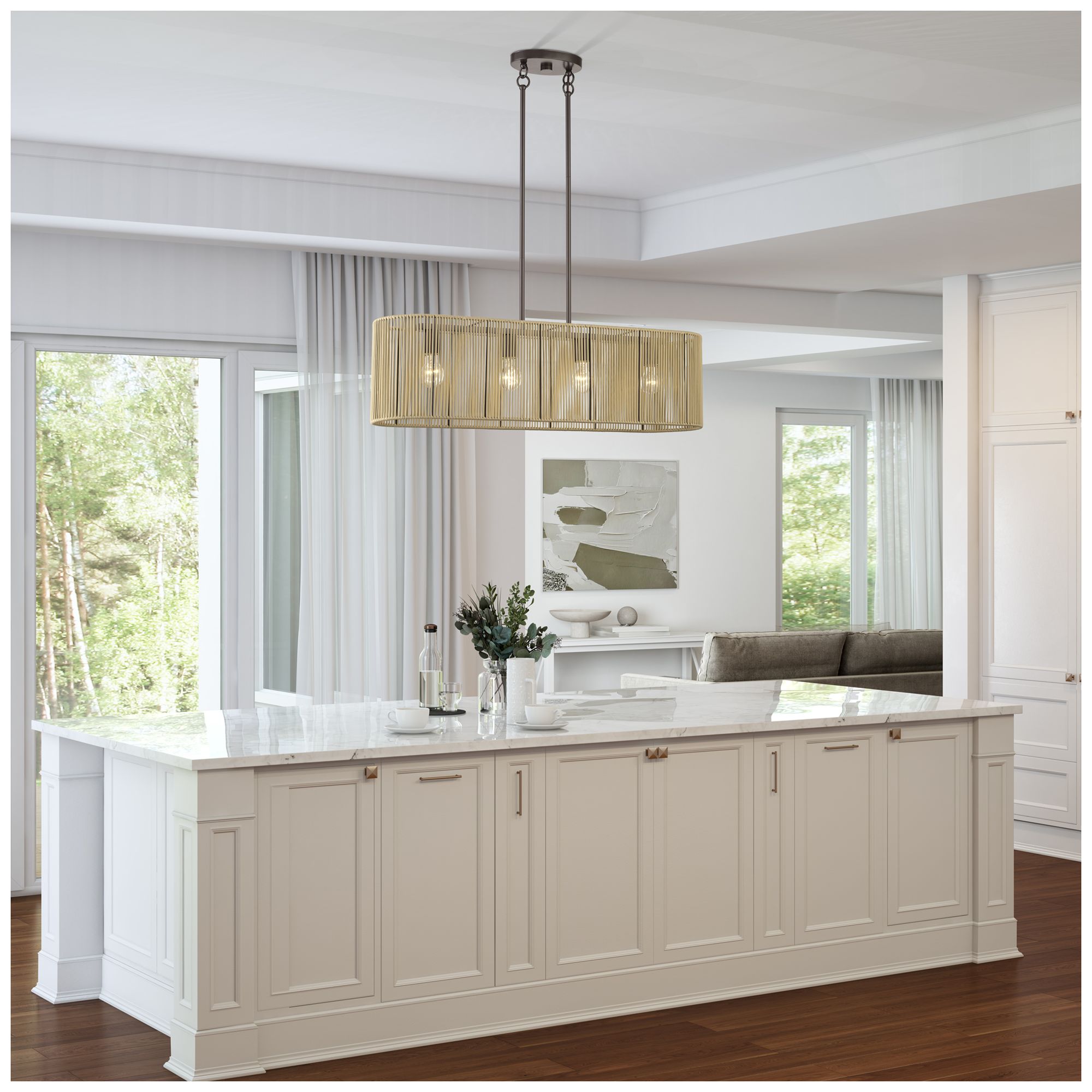 Goldiemesh 4 Light English Bronze Large Linear Chandelier