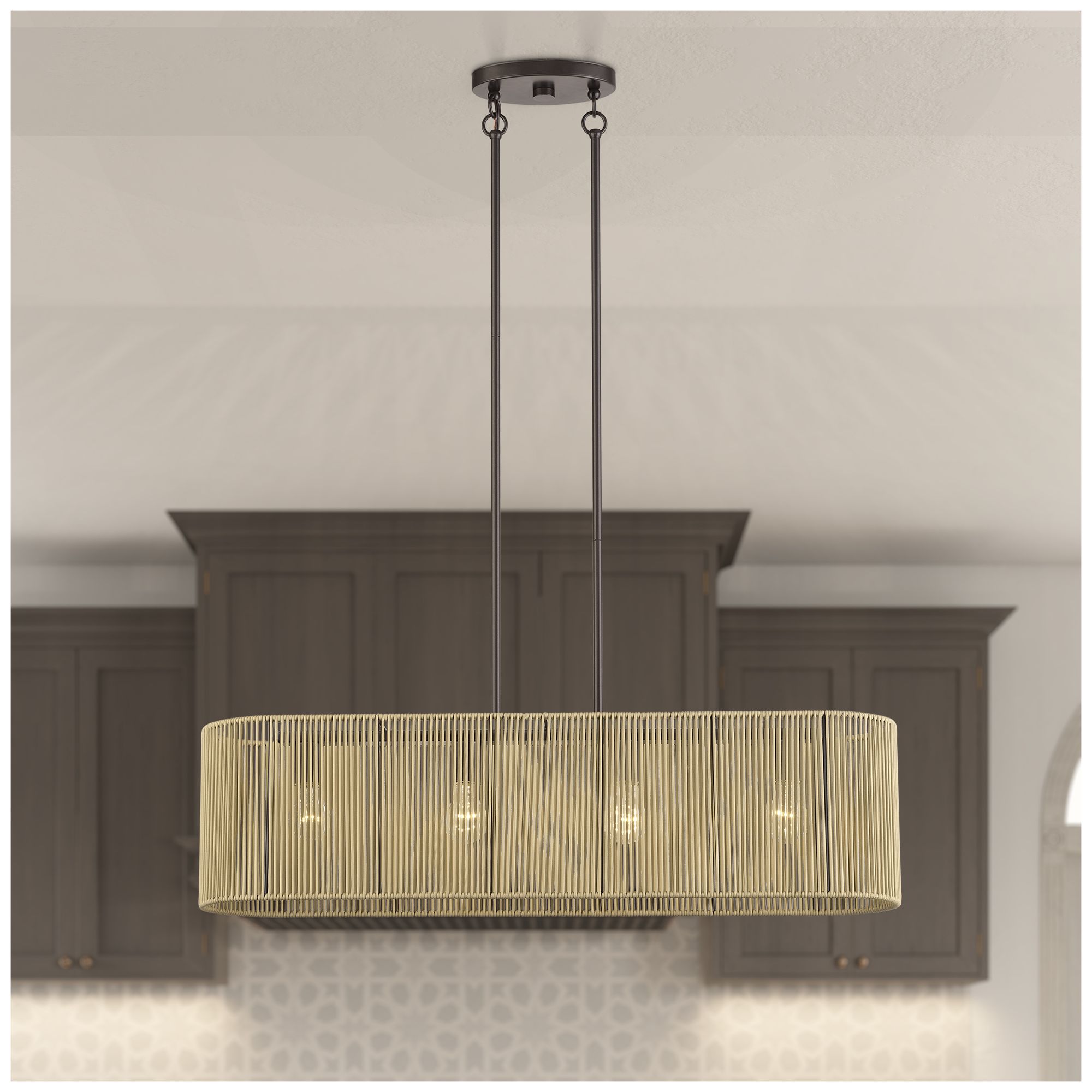 Goldiemesh 4 Light English Bronze Large Linear Chandelier