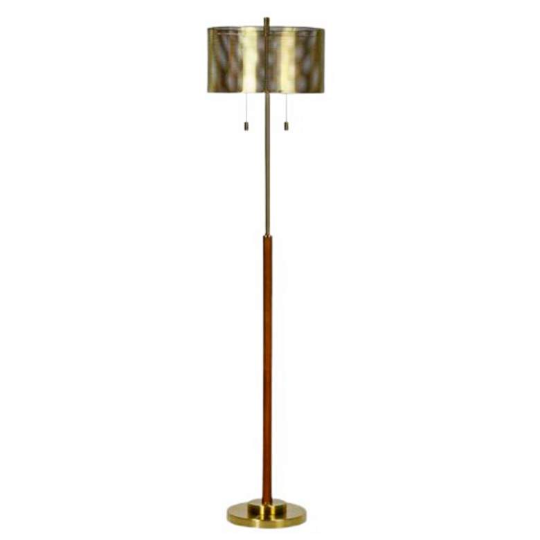 Image 2 Golding Satin Brass Metal and Wood Floor Lamp