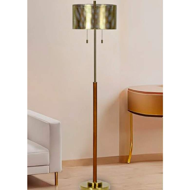 Image 1 Golding Satin Brass Metal and Wood Floor Lamp