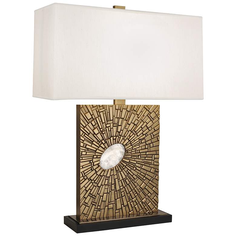 Image 1 Goliath Antiqued Modern Brass Table Lamp with Pearl Shade